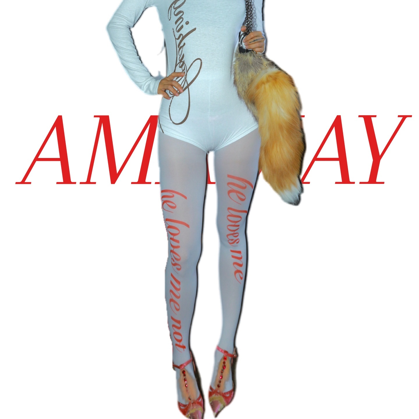 白色字母印花连体丝袜