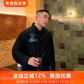 唐装 绘山海三重门刺绣男士 中式 龟裂香云纱中国风高级爸爸外套黑色