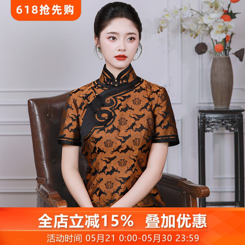 高端非遗桑蚕丝宋锦真丝旗袍