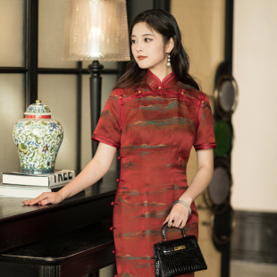赴山海三重门2026年非遗宋锦双襟真丝旗袍高端大气上档次中式 妈妈