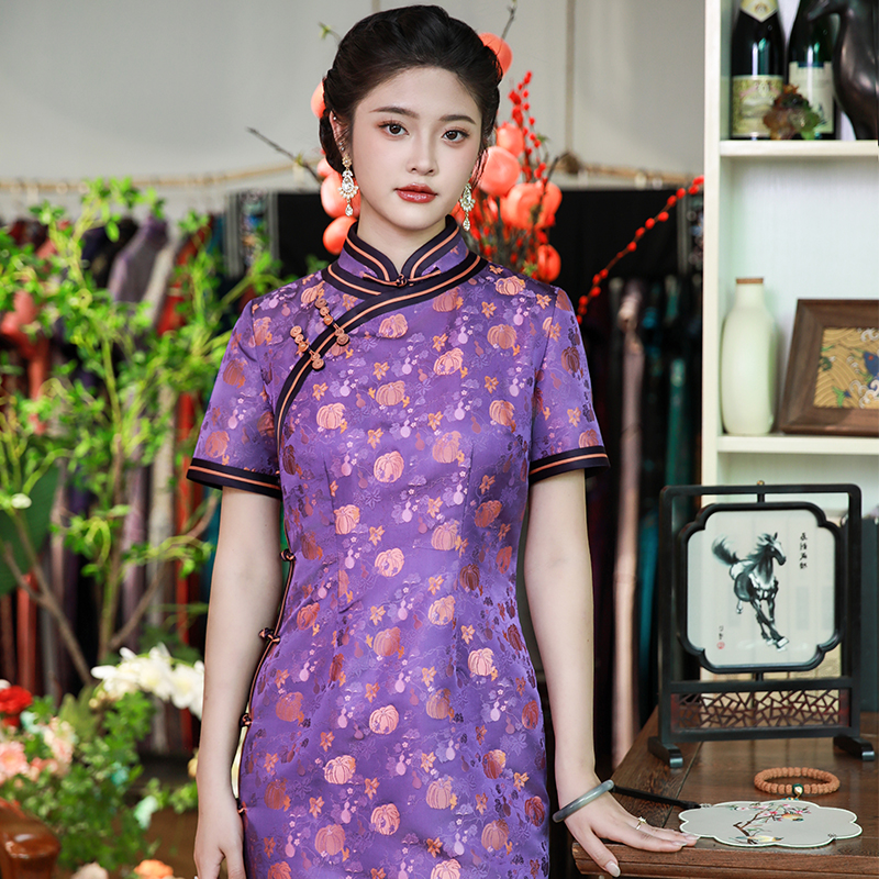 正宗非遗40姆米宋锦旗袍