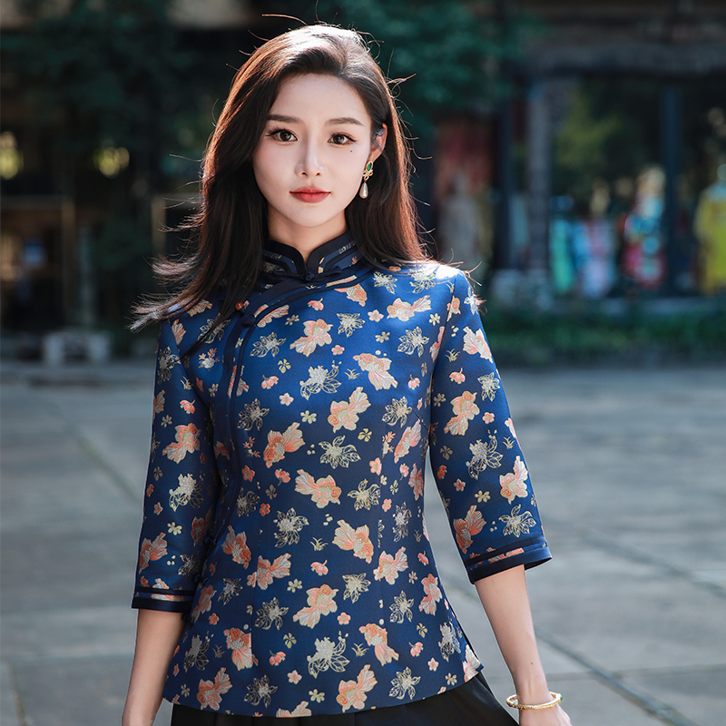 桑蚕丝唐装宋锦女士织金