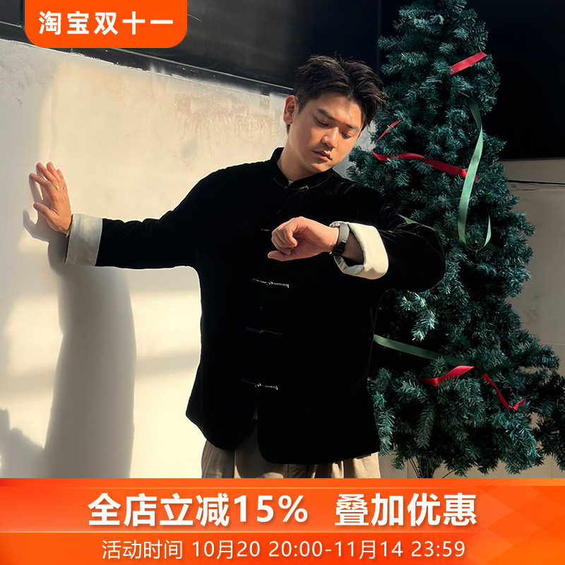 三重门外套真丝丝绒气质男装