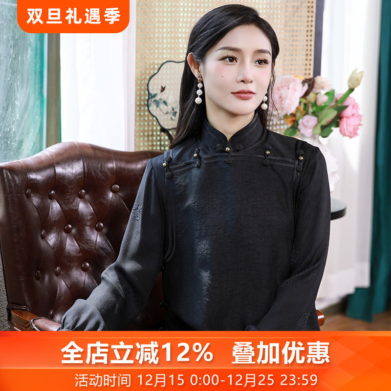 复古唐装上衣香云纱马甲背心真丝