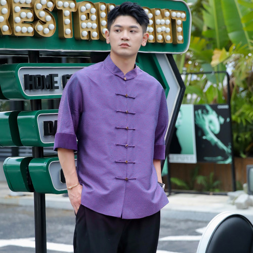 三重门外套短袖宋锦复古休闲男