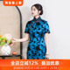 蓝锦风华三重门夏季 显瘦国风旗袍女 高端桑蚕丝非遗漳绒缎气质短袖
