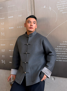 三重门高端男士毛呢外套盘扣