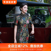 如花似锦 旗袍 三重门高级真丝妆花锦复古中国风经典 气质妈妈长款