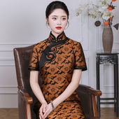福云三重门夏天气质中式 非遗35姆米真丝宋锦高端定制旗袍中国风女