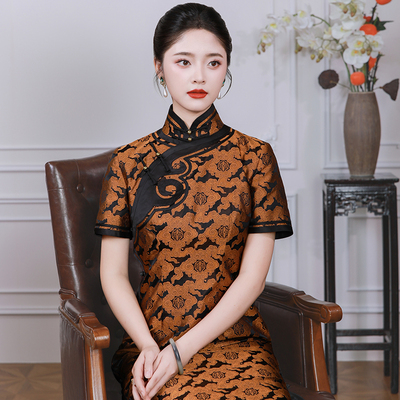 高端非遗桑蚕丝宋锦真丝旗袍