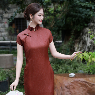 朱砂渡三重门手工盘扣香云纱旗袍修身真丝气质女新中式民国风女装
