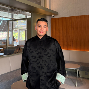 竹枝词三重门2026新款醋纤提花唐装男盘扣立领新中式外套竹叶暗纹