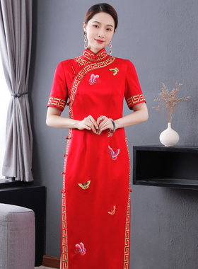 红裳锦绣*三重门30姆米重磅真丝刺绣喜婚宴礼服妈妈旗袍高贵优雅