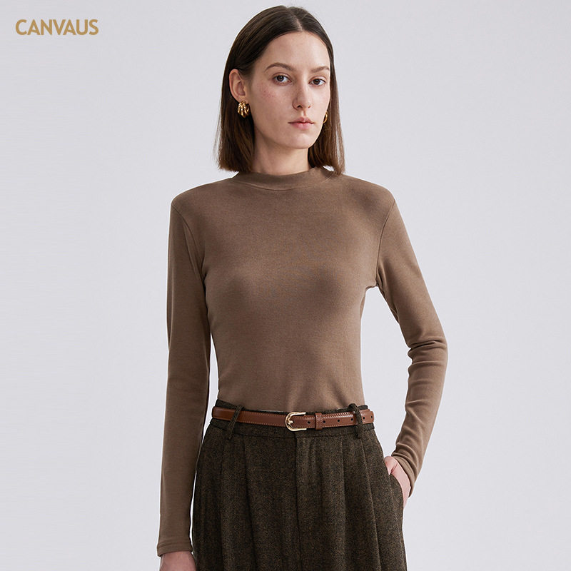 CANVAUS韩版加厚德绒打底衫女小立领秋冬季保暖百搭纯色简约上衣