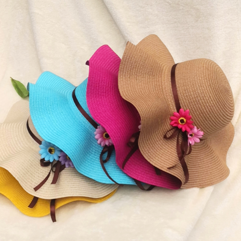 太阳花波浪帽亲子草帽防晒大檐遮阳帽可爱韩版沙滩旅游景区热卖帽