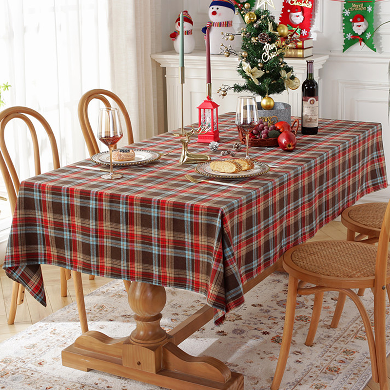 美式乡村红蓝格子桌布全棉家用复古拍照氛围感茶几台布餐桌布定制