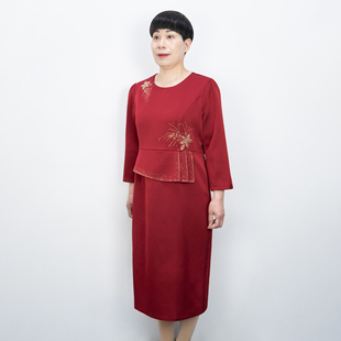 妈妈裙子春装连衣裙红色宴会礼服时尚2026新款中年女装连衣裙洋气