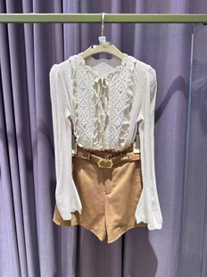 玛家商场同款2025秋复古宫廷风针织上衣女氛围感花边系带开衫