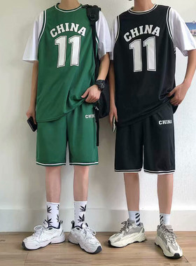 嘻哈风假两件套装街头欧文篮球服