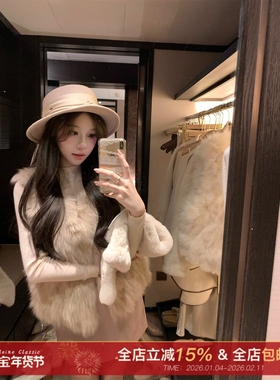 许许然Madeleine【爱尔兰初雪】毛茸茸真皮100狐狸毛皮草外套马甲