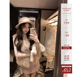 许许然Madeleine 毛茸茸真皮100狐狸毛皮草外套马甲 爱尔兰初雪