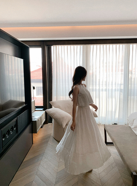 许许然Madeleine【小白花】3m用量~100苎麻白色松紧腰长裙半身裙