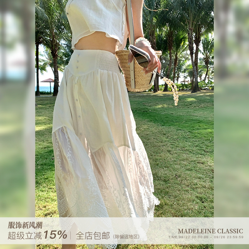 【蕾丝绮梦】刺绣天丝亚麻半身裙