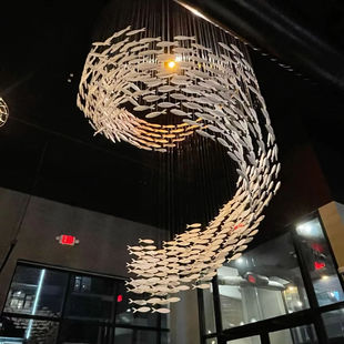 鱼形吊灯酒店大堂玻璃非标工程定制鱼群海豚婚庆装饰艺术吊灯