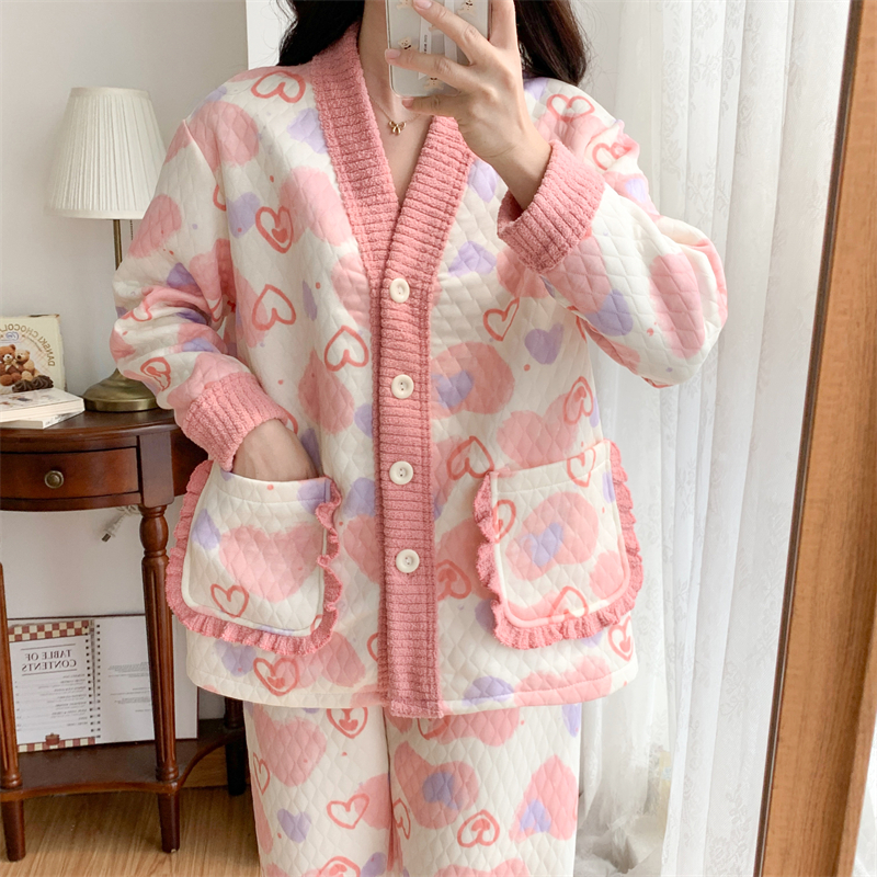 2024年新款睡衣女秋冬保暖夹棉空气棉少女学生加厚冬天家居服套装