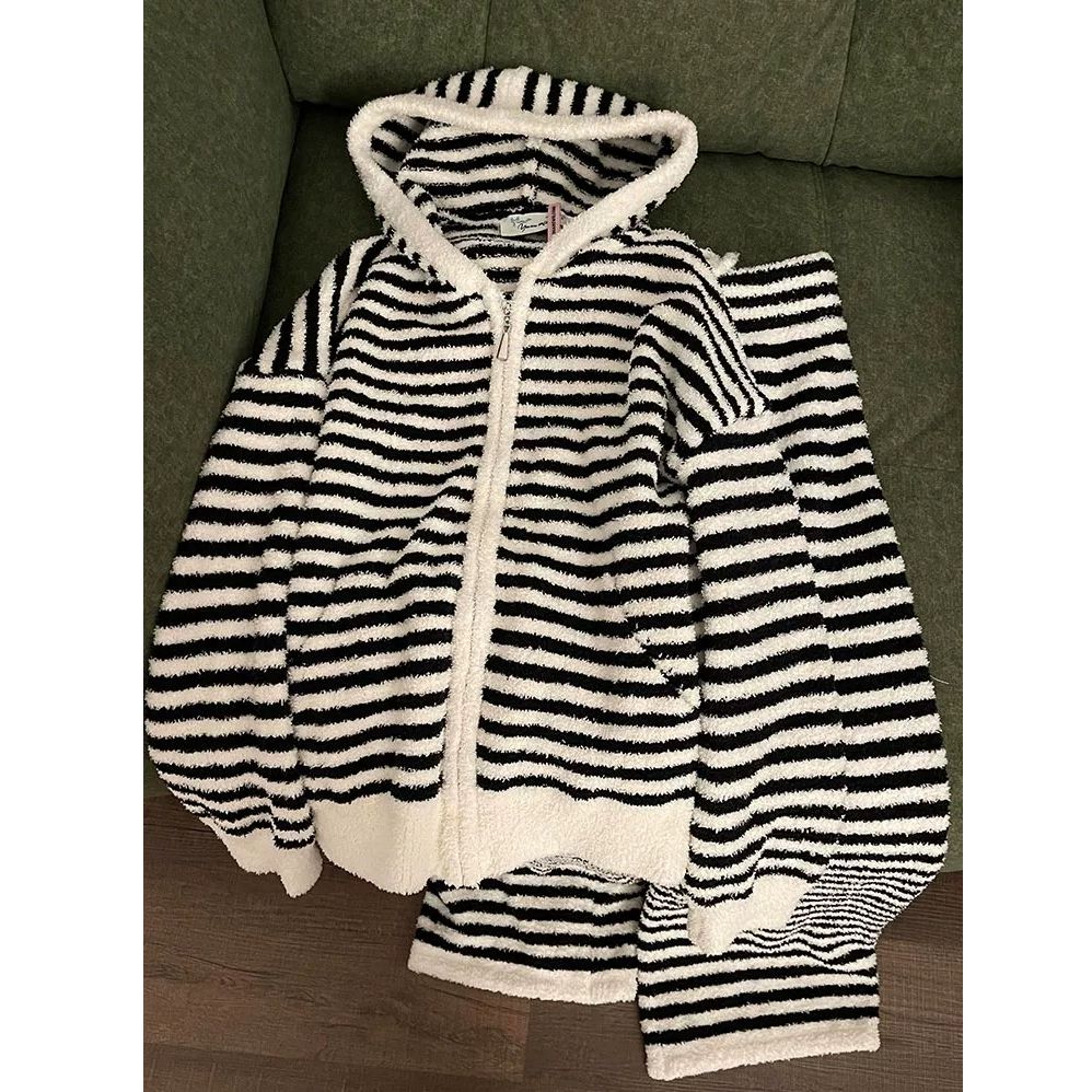女士可外穿半边绒拉链连帽家居服