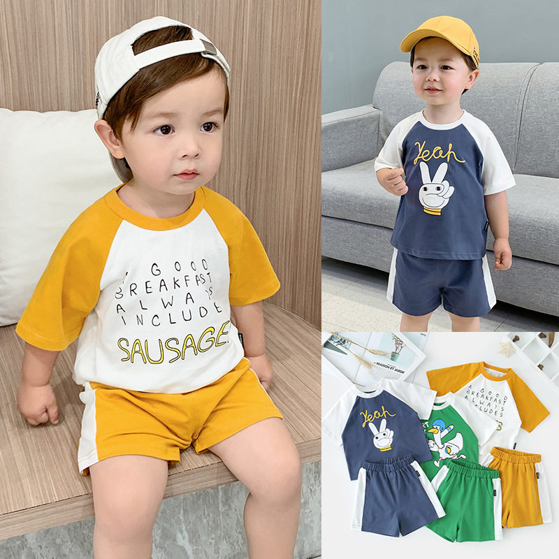 韩版童装2025夏季运动套装儿童可爱卡通印花短袖宝宝休闲两件套潮