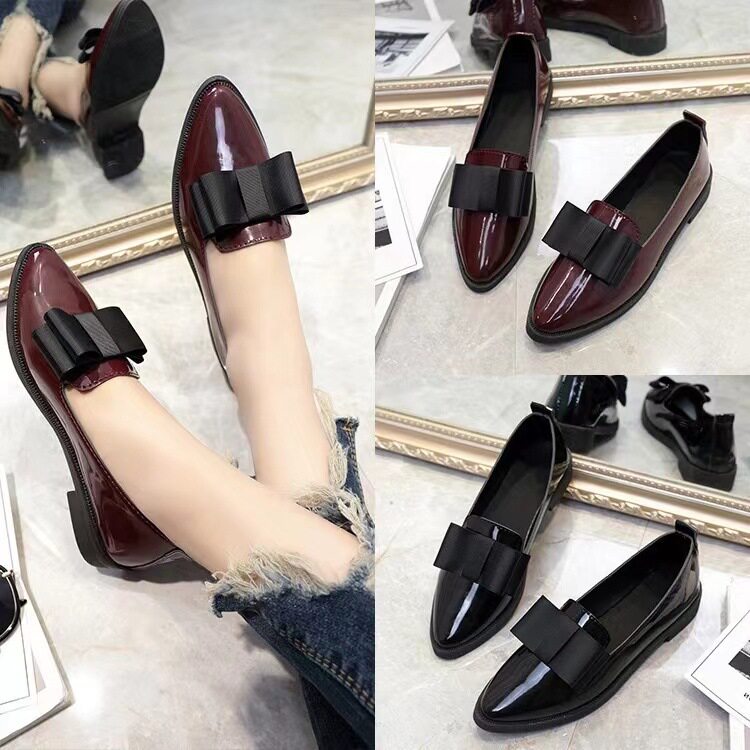 春季韩版蝴蝶结尖头休闲低帮单鞋女式平底浅口简约套脚通勤女