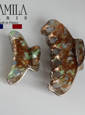 进口现货章小蕙Camila Paris法国发夹法式小众鲨鱼夹复古绿色印花