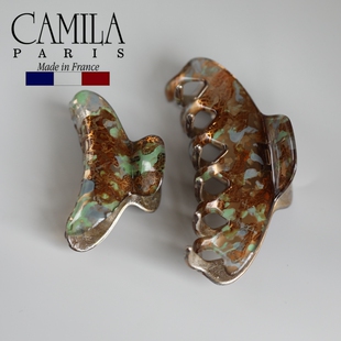 进口现货章小蕙Camila Paris法国发夹法式小众鲨鱼夹复古绿色印花