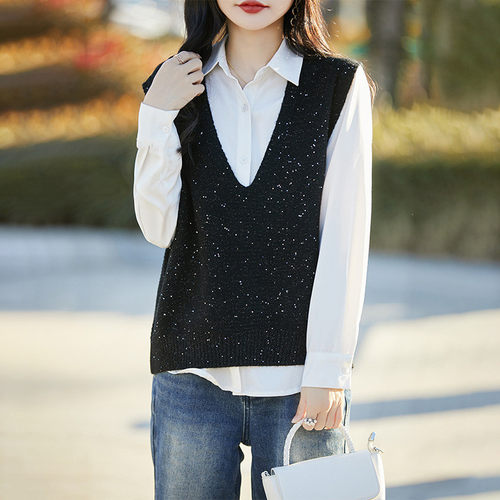 早春新款女士浣熊绒无袖马甲细闪