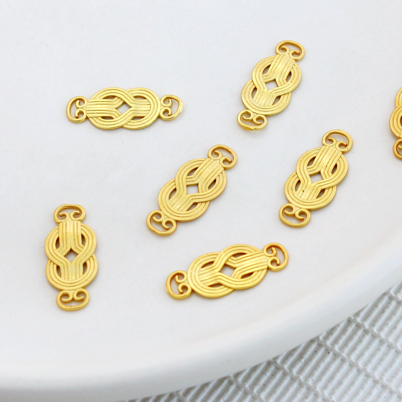 18k哑金包金保色古法金如意吊坠8*19mm链接片diy手工饰品配件
