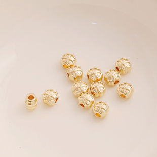 14k包金保色双面四叶草隔珠大孔串珠diy饰品耳饰手链项链手工配件