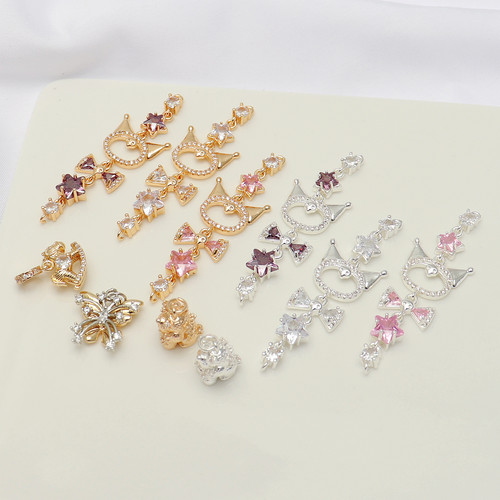 14K包金保色银镶锆石蝴蝶小马吊坠泰迪库洛米彩钻手串DIY饰品配件