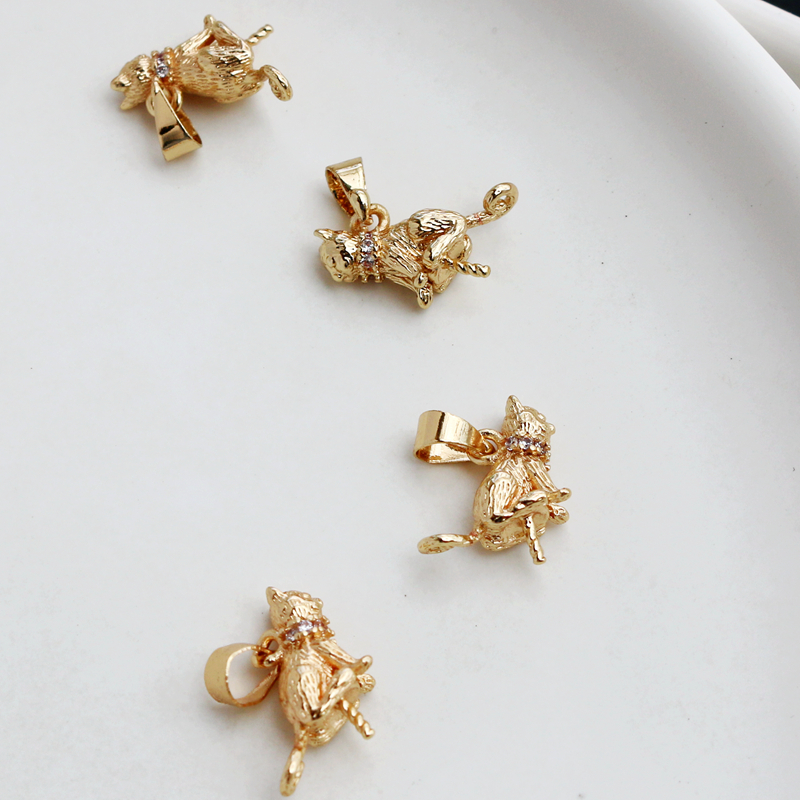 diy包金镶嵌锆石小猫咪吊饰坠子