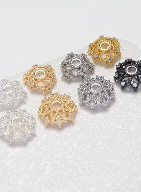 14K镀金保色大号镶钻锆石16mm花托珠托花帽手链项链diy首饰品配件