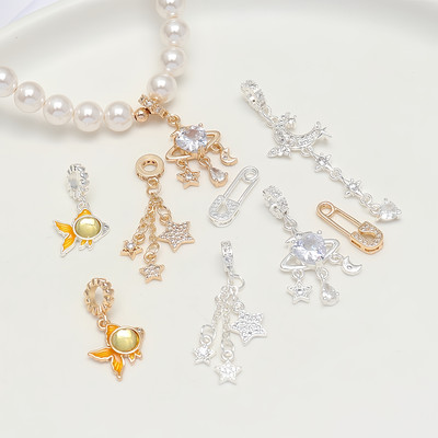 14K包金保色镶嵌锆石吊坠五角星月亮银色DIY手工饰品手链项链挂件