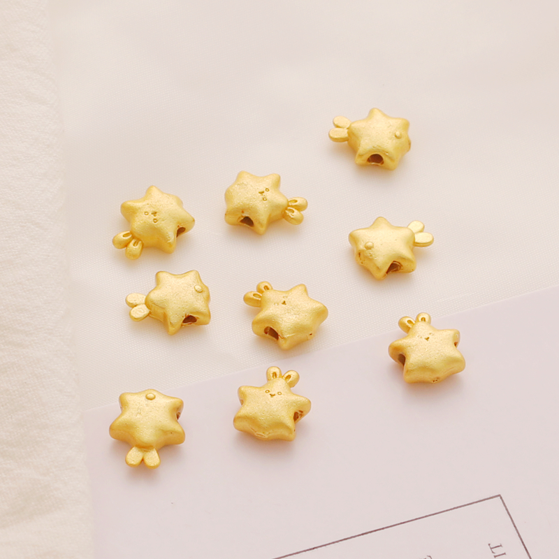 18K古法沙金电镀保色兔耳朵海星通孔串珠diy手工手链项链饰品配件