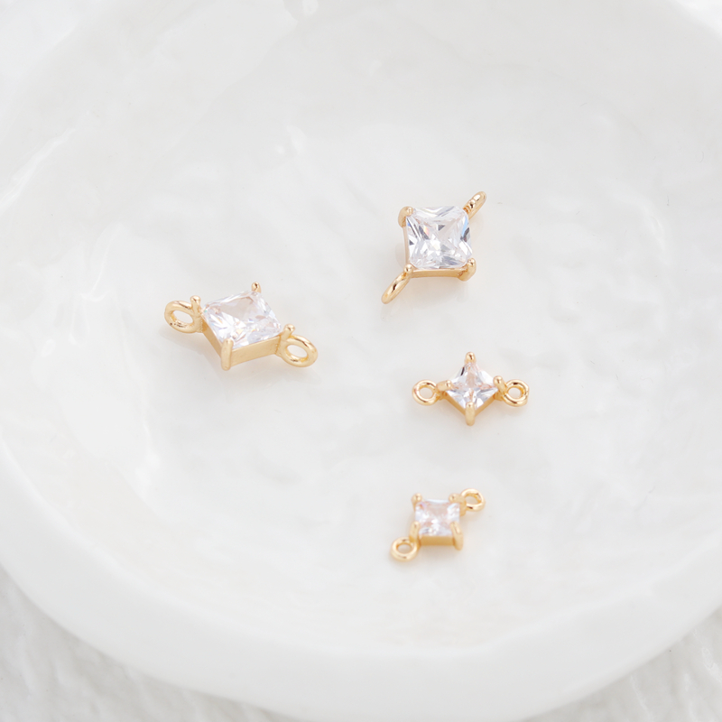 包金锆石双环方块菱形饰品配件