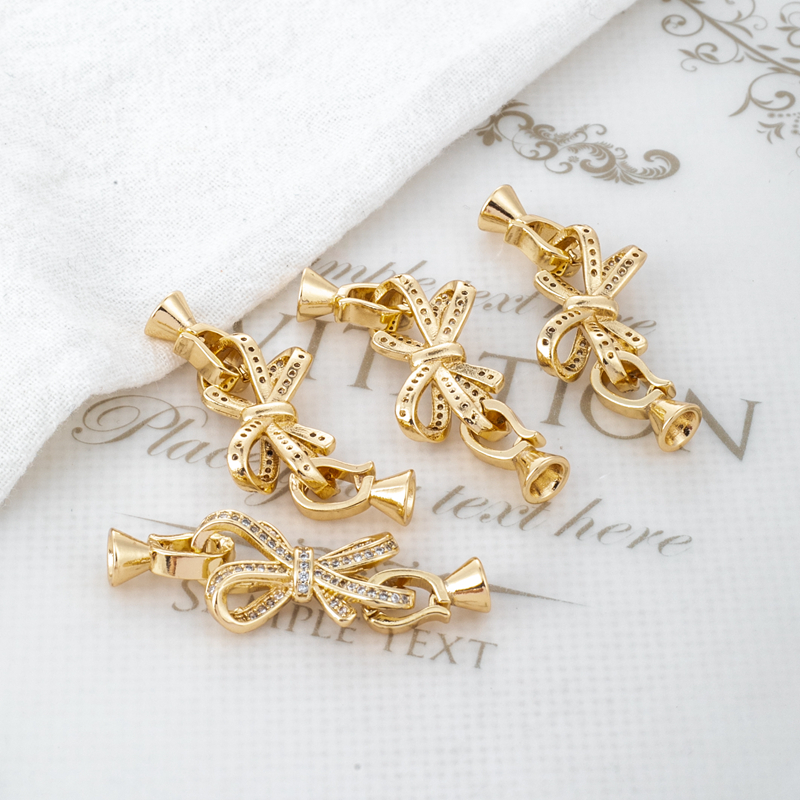 14K保色镶嵌领结锆石diy饰品