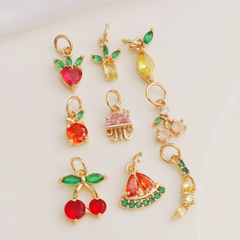 14K包金保镶彩色锆石多款水果挂件吊坠手工diy手链项链耳坠配件,饰品/流行首饰/时尚饰品新,其他DIY饰品配件,淘宝优惠券,粉丝福利购,淘宝优惠卷