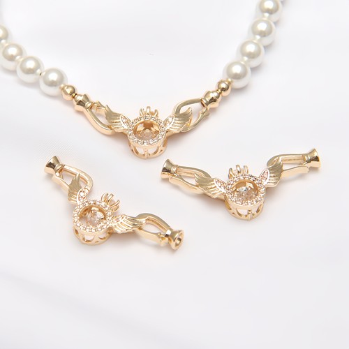 14K包金保色镶嵌锆石灵动天使扣头手头珍珠扣diy饰品手链项链链接