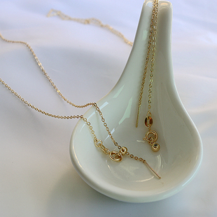 14k包金针式 弹簧扣百搭项链46厘米扁0链1.2粗链调节伸缩手工diy