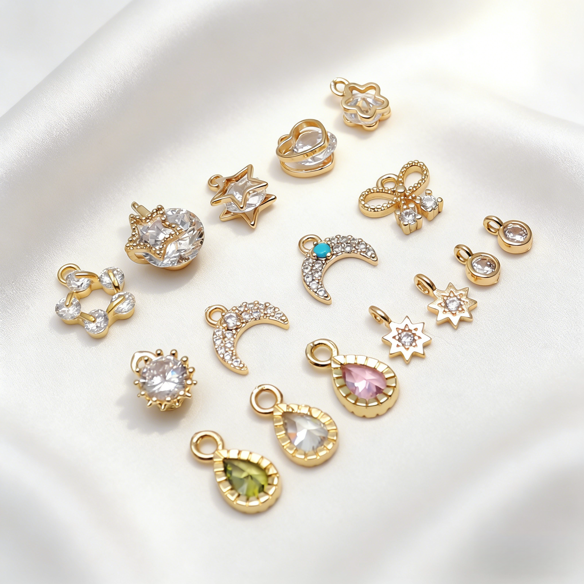 14K包金保色镶嵌锆石吊装水滴月亮五角星桃心diy手链项链饰品坠子