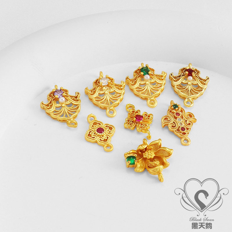 18k哑金保色镶嵌锆石珍珠diy