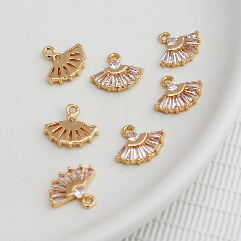 diy包金微镶锆石小扇子项链吊坠